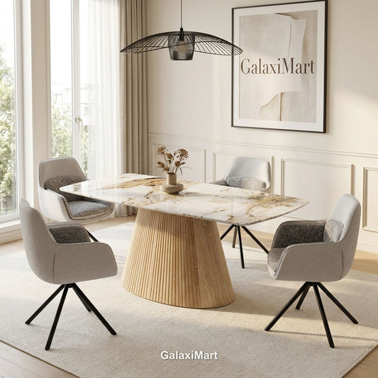 Monaco Beige Extendable Dining Table with Carpi Grey Swivel Chairs