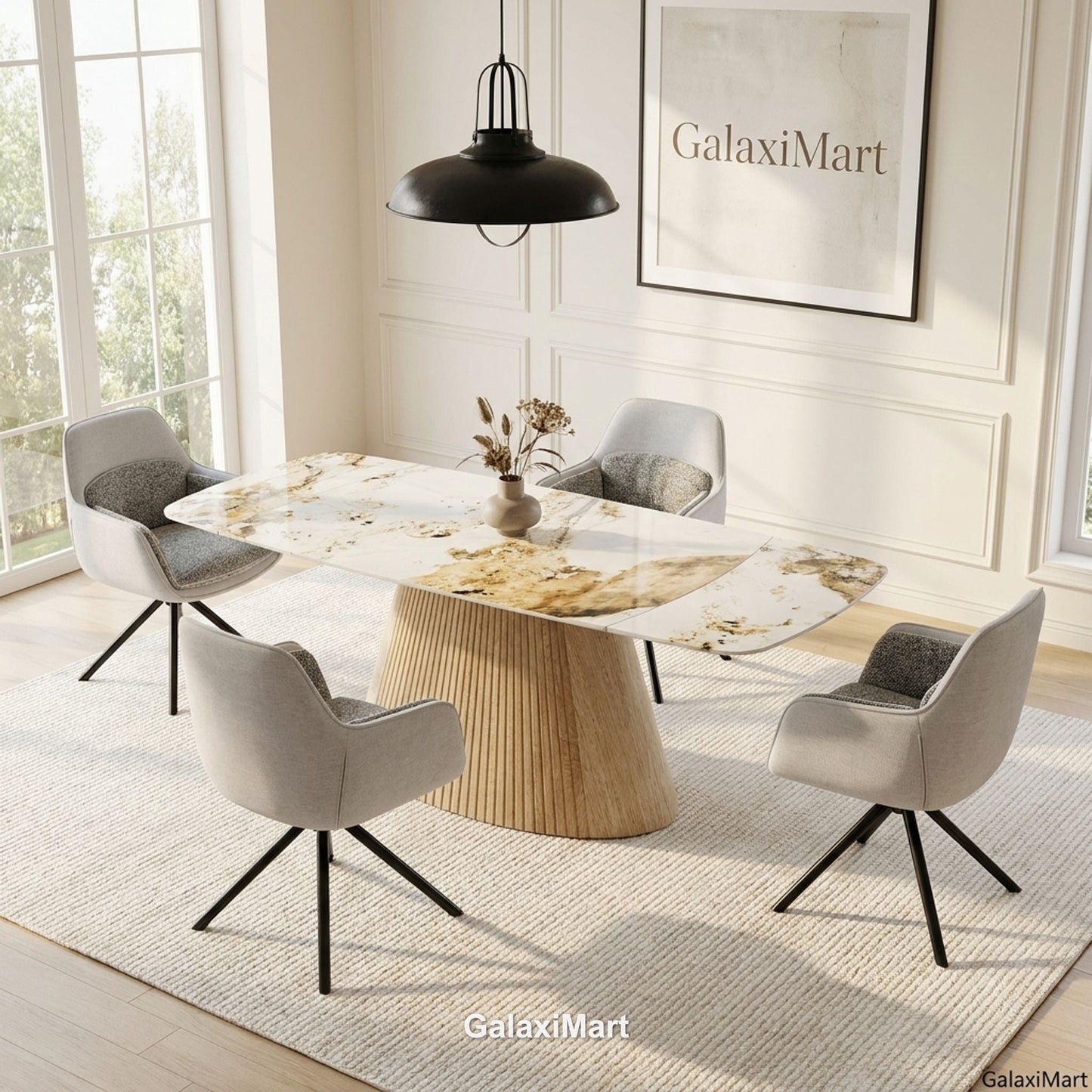 Monaco Beige Extendable Dining Set with Carpi Grey Swivel Chairs - 4 chair set