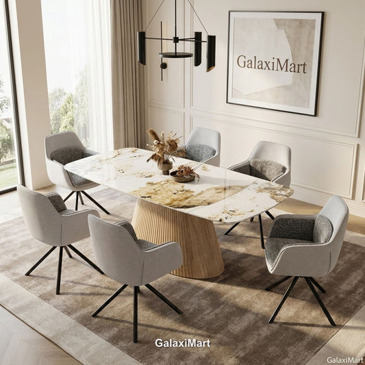 Monaco Beige Extendable Dining Set with Carpi Grey Swivel Chairs