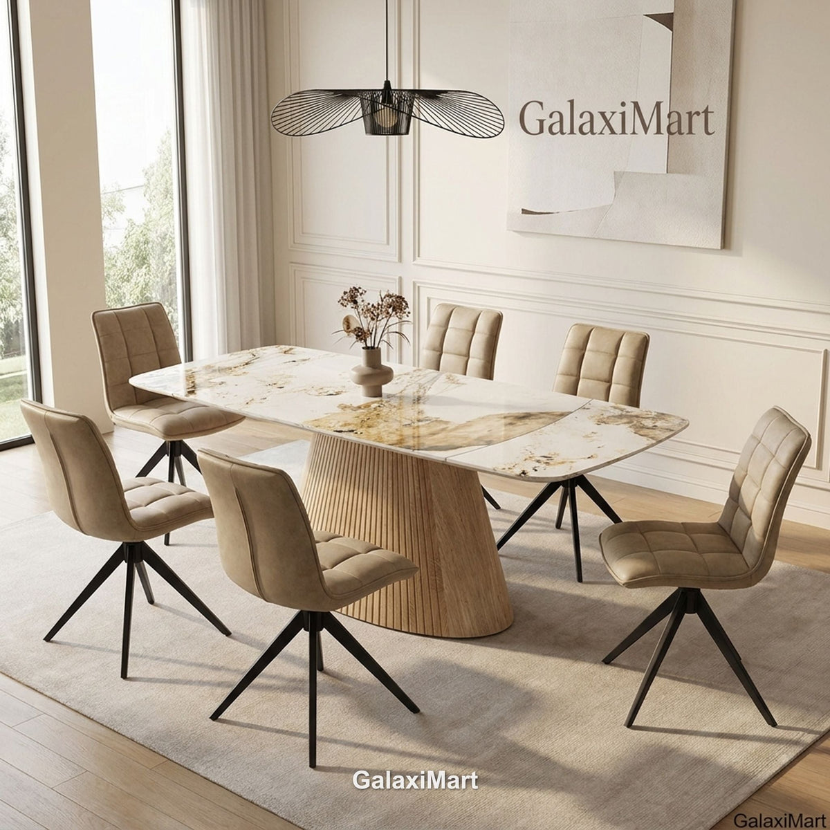 Monaco Beige Extendable Dining Set with Indus Luna Chairs - 6 chair set