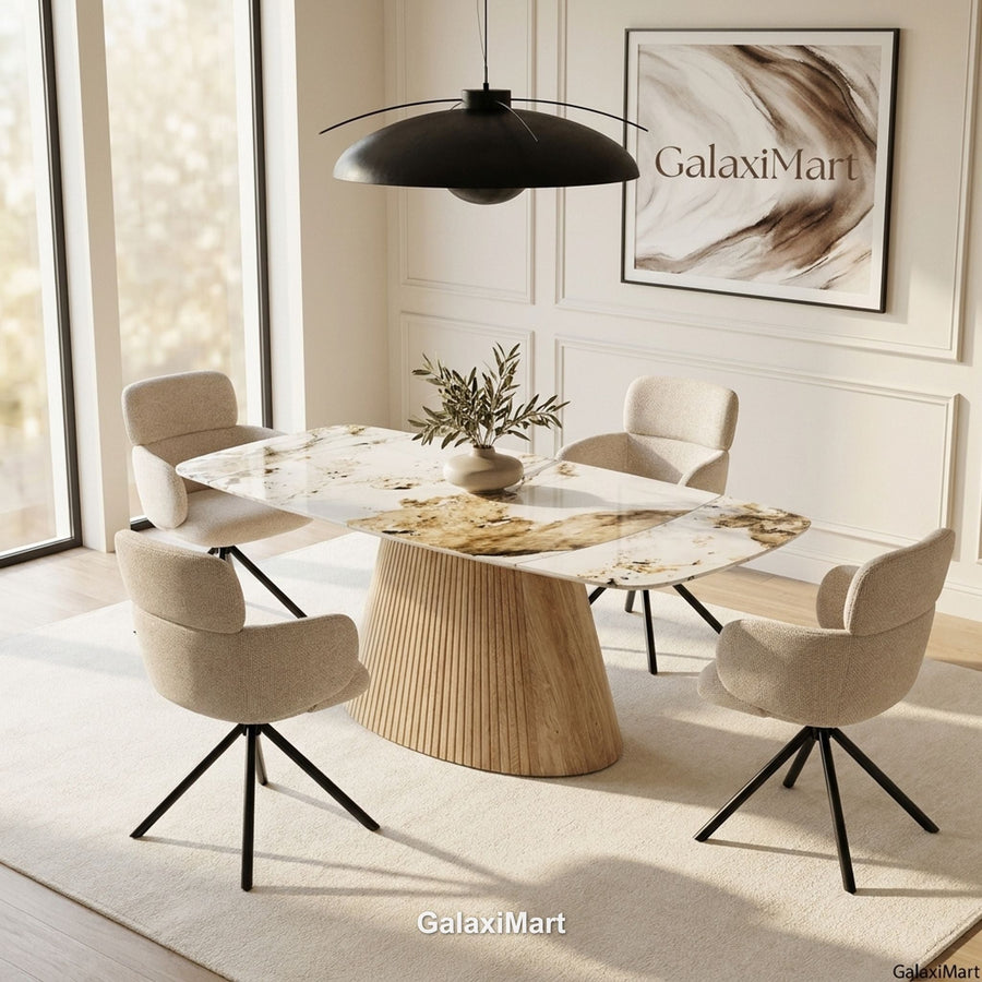 Monaco Beige Extendable Dining Set with Tunscay Beige Swivel Chairs