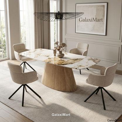 Monaco Beige Extendable Dining Set with Tunscay Beige Swivel Chairs - room scene