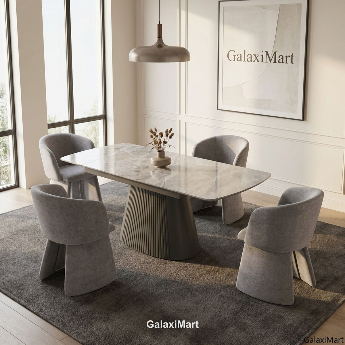 Monaco Grey Extendable Dining Set with Ravenna Grey Chairs - room scene