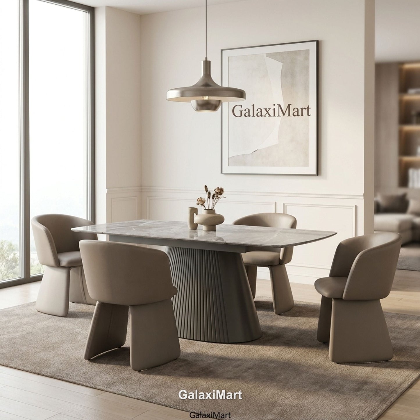 Monaco Grey Extendable Dining Set with Ravenna Taupe Chairs - room scene