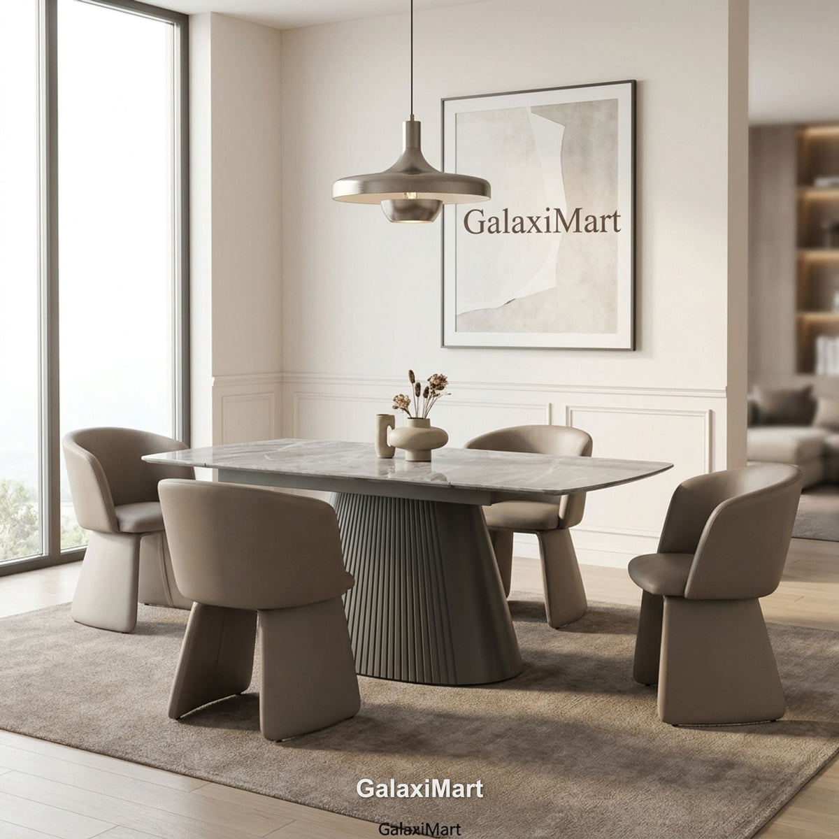 Monaco Grey Extendable Dining Set with Ravenna Taupe Chairs - room scene