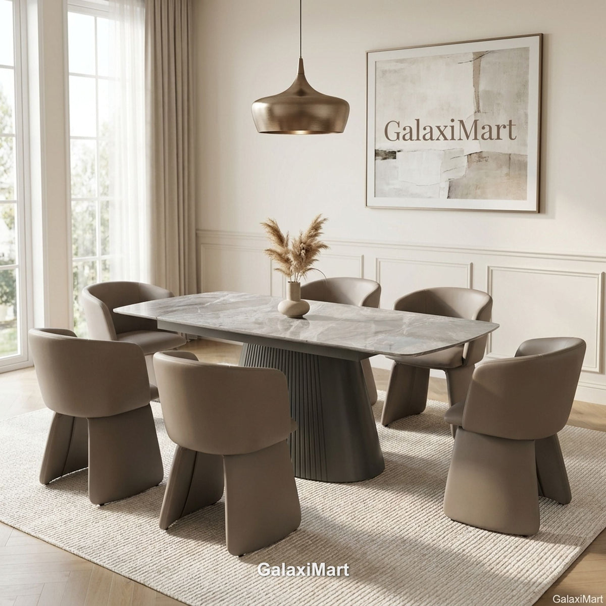 Monaco Grey Extendable Dining Set with Ravenna Taupe Chairs - 6 chair set