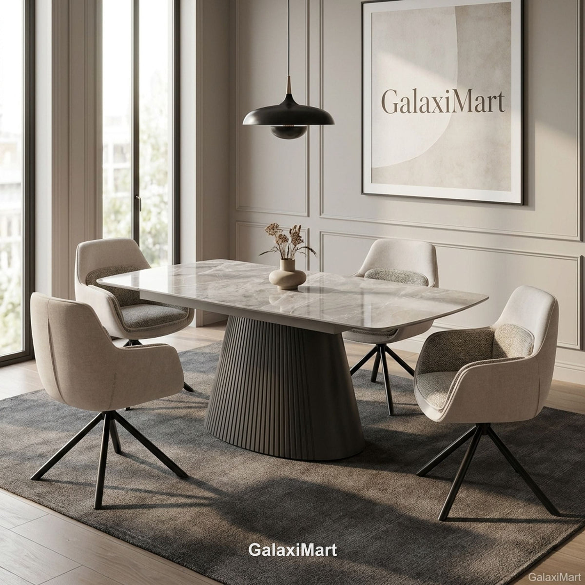 Monaco Grey Extendable Dining Set with Carpi Beige Swivel Chairs