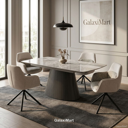 Monaco Grey Extendable Dining Set with Carpi Beige Swivel Chairs