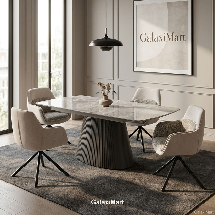 Monaco Grey Extendable Dining Set with Carpi Beige Swivel Chairs