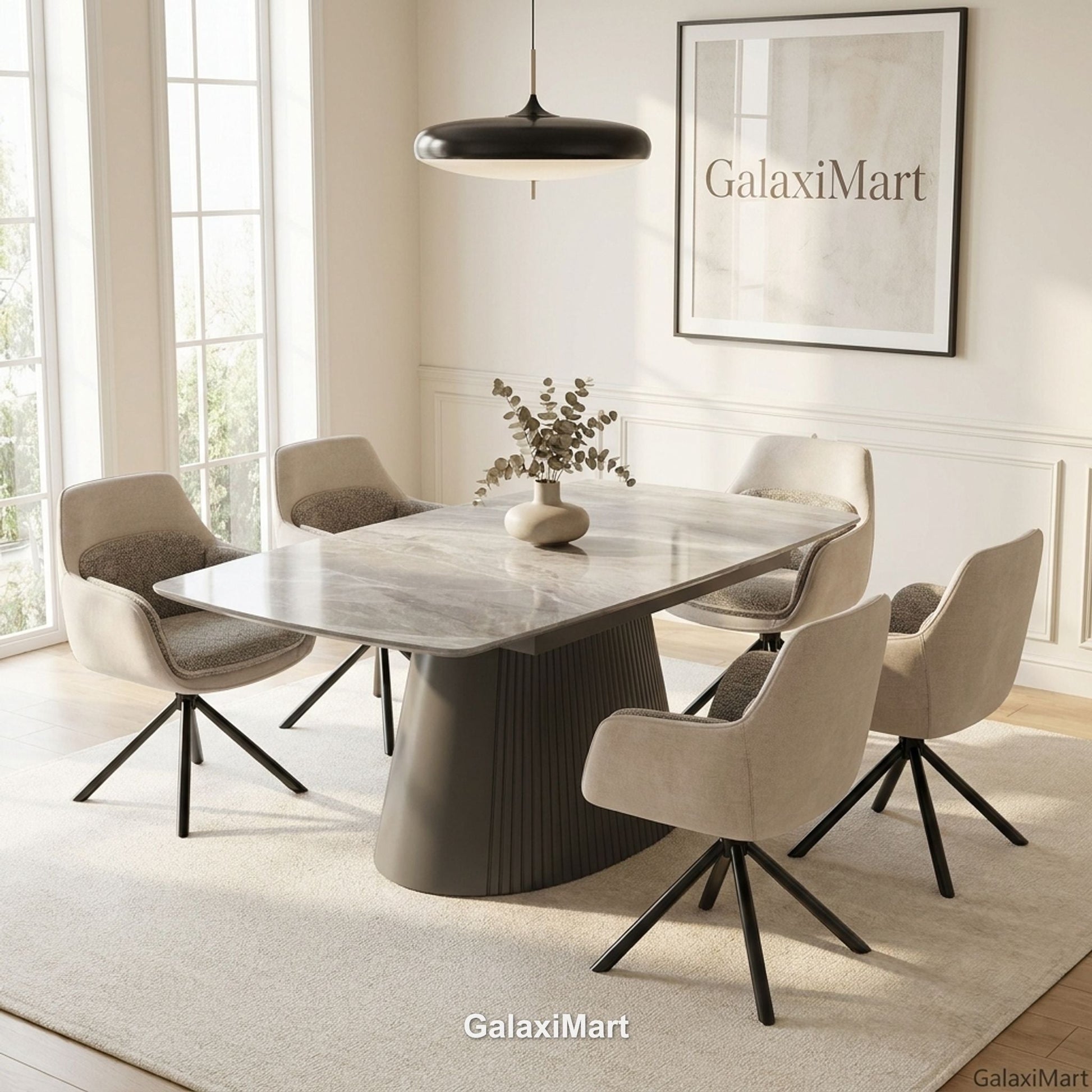 Monaco Grey Extendable Dining Set with Carpi Beige Swivel Chairs - 6 chair set