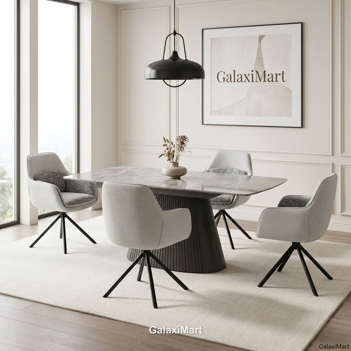 Monaco Grey Extendable Dining Set with Carpi Grey Swivel Chairs