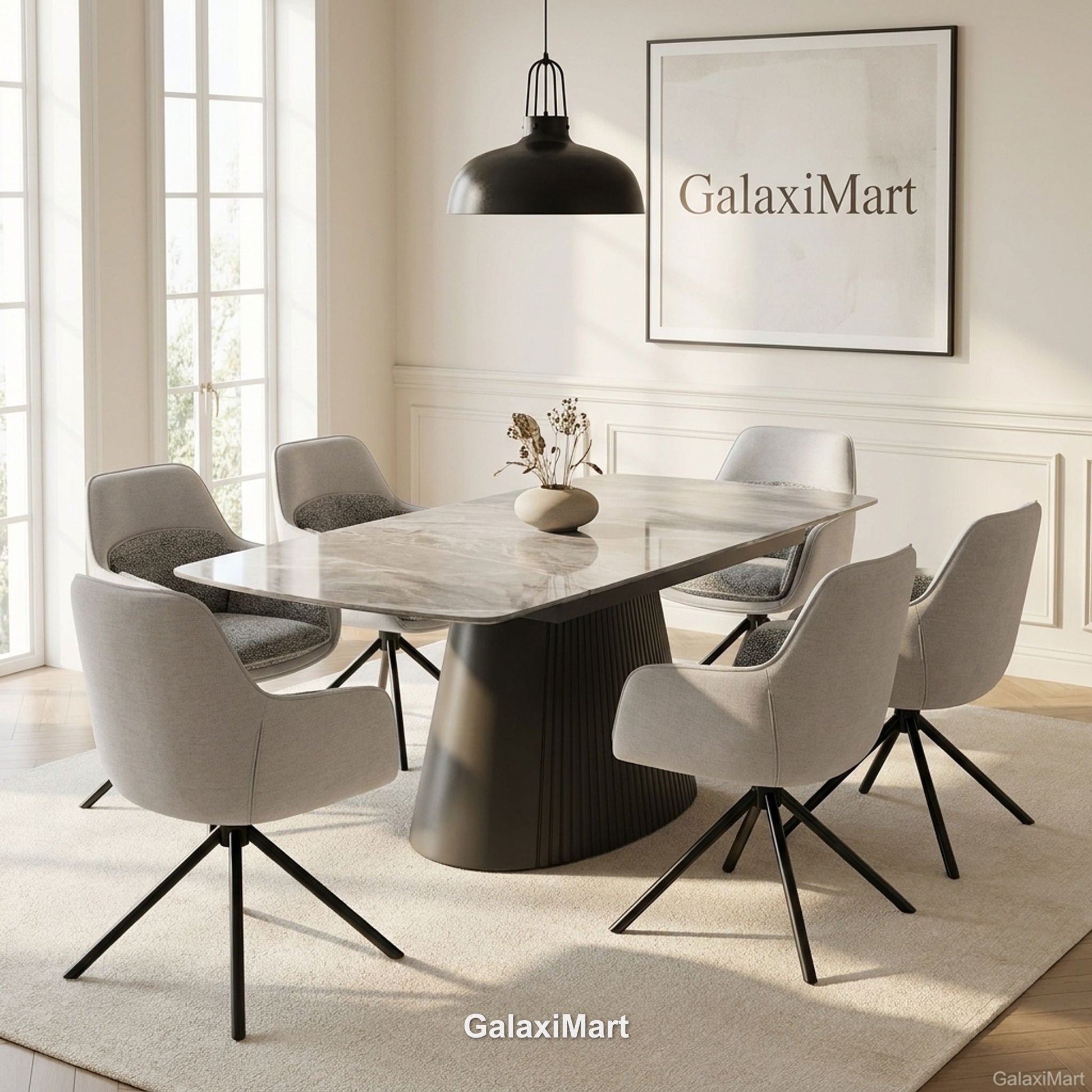 Monaco Grey Extendable Dining Set with Carpi Grey Swivel Chairs - 6 chair set