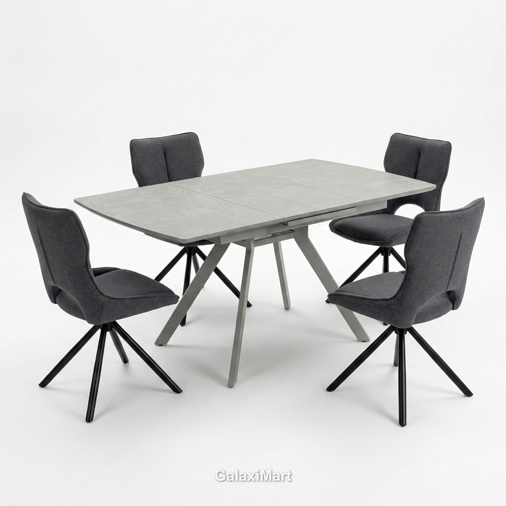 Cambridge Grey Extendable Dining Table with Constance Grey Swivel Chairs