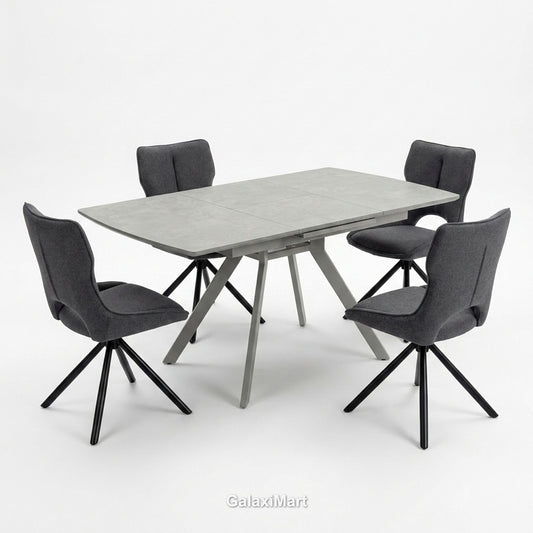 Cambridge Grey Extendable Dining Table with Constance Grey Swivel Chairs