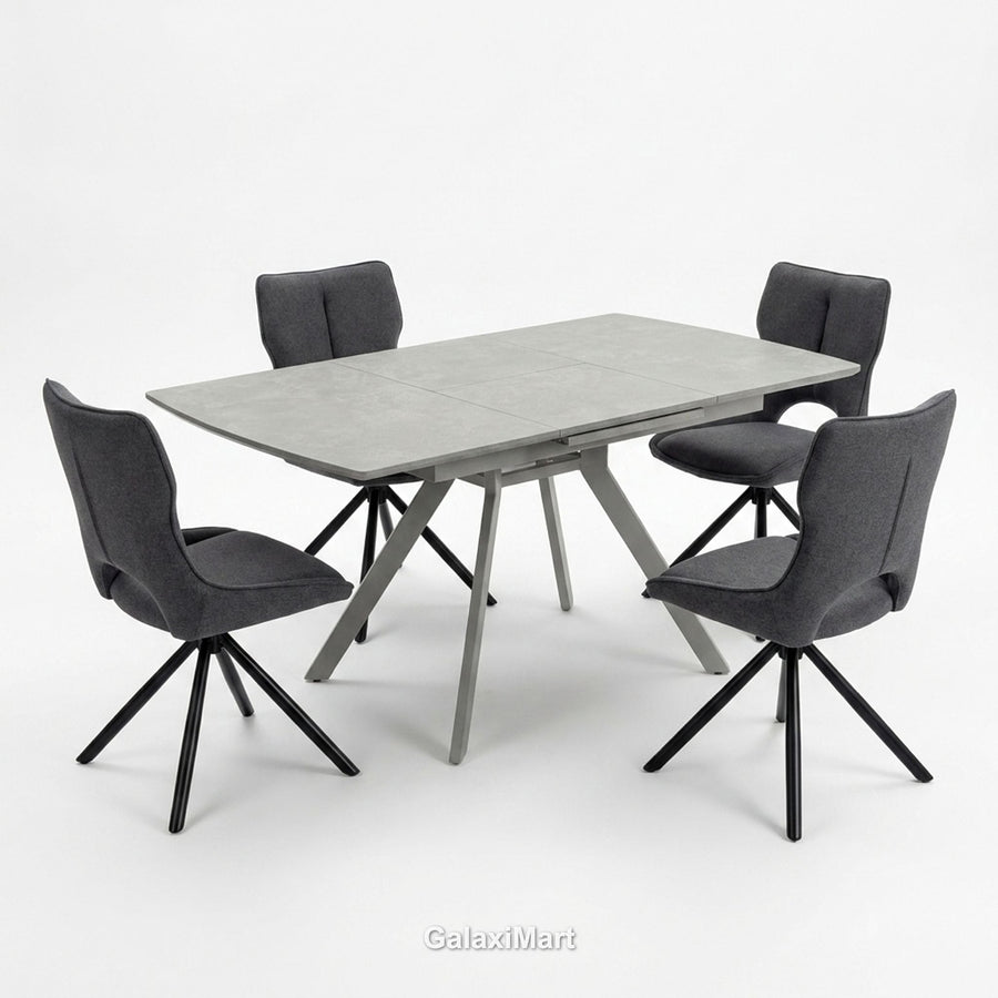 Cambridge Extendable Dining Table – Grey with Constance Grey Swivel Chairs