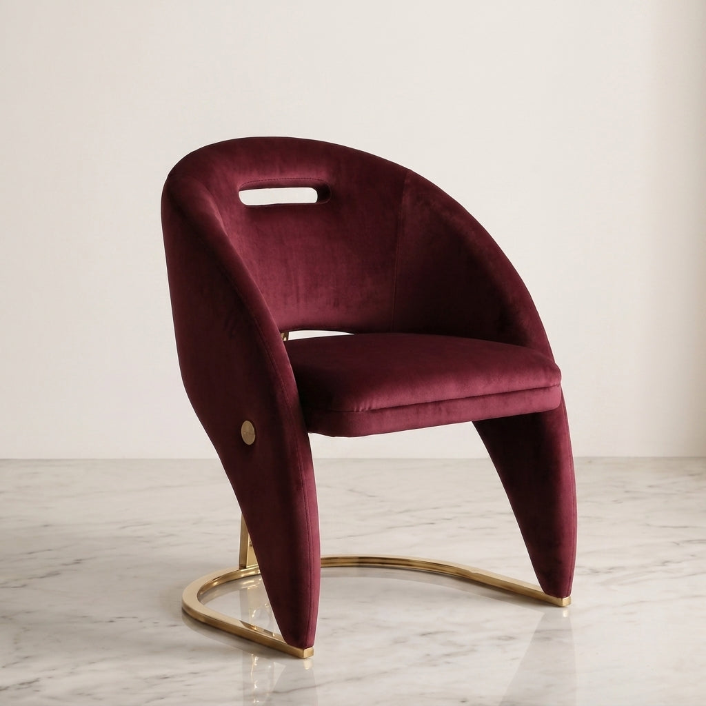 Carpi Maroon Velvet Dining Chair detail