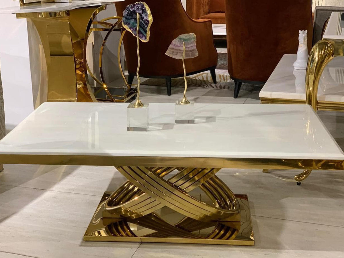Elina Cream & Gold Marble Coffee Table detail