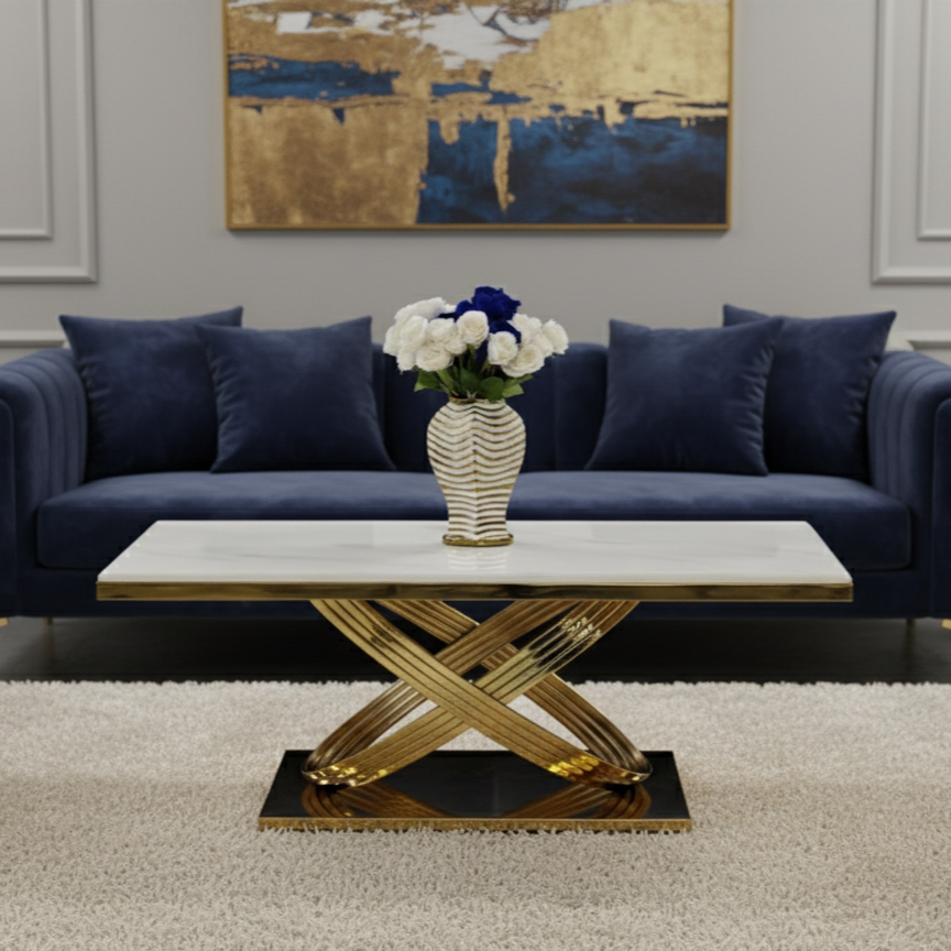Elina Cream & Gold Marble Coffee Table