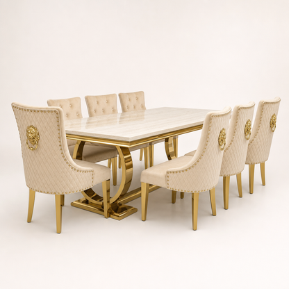 Ariana cream gold marble dining set with Majestic mink velvet chairs and gold legs - studio