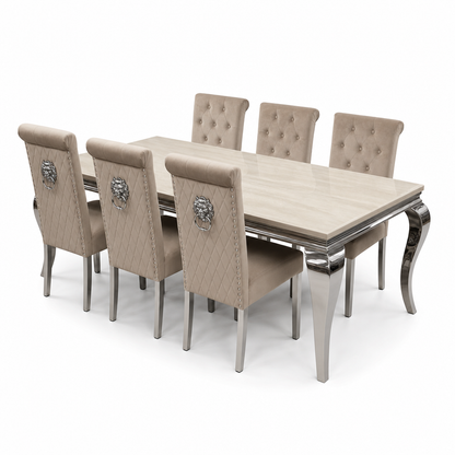 Louis Cream Marble Dining Set with Lucy Mink Velvet Chairs