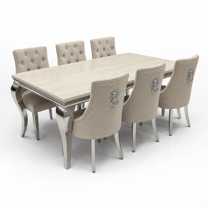 Louis Cream Marble Dining Set with Majestic Mink Velvet Chairs