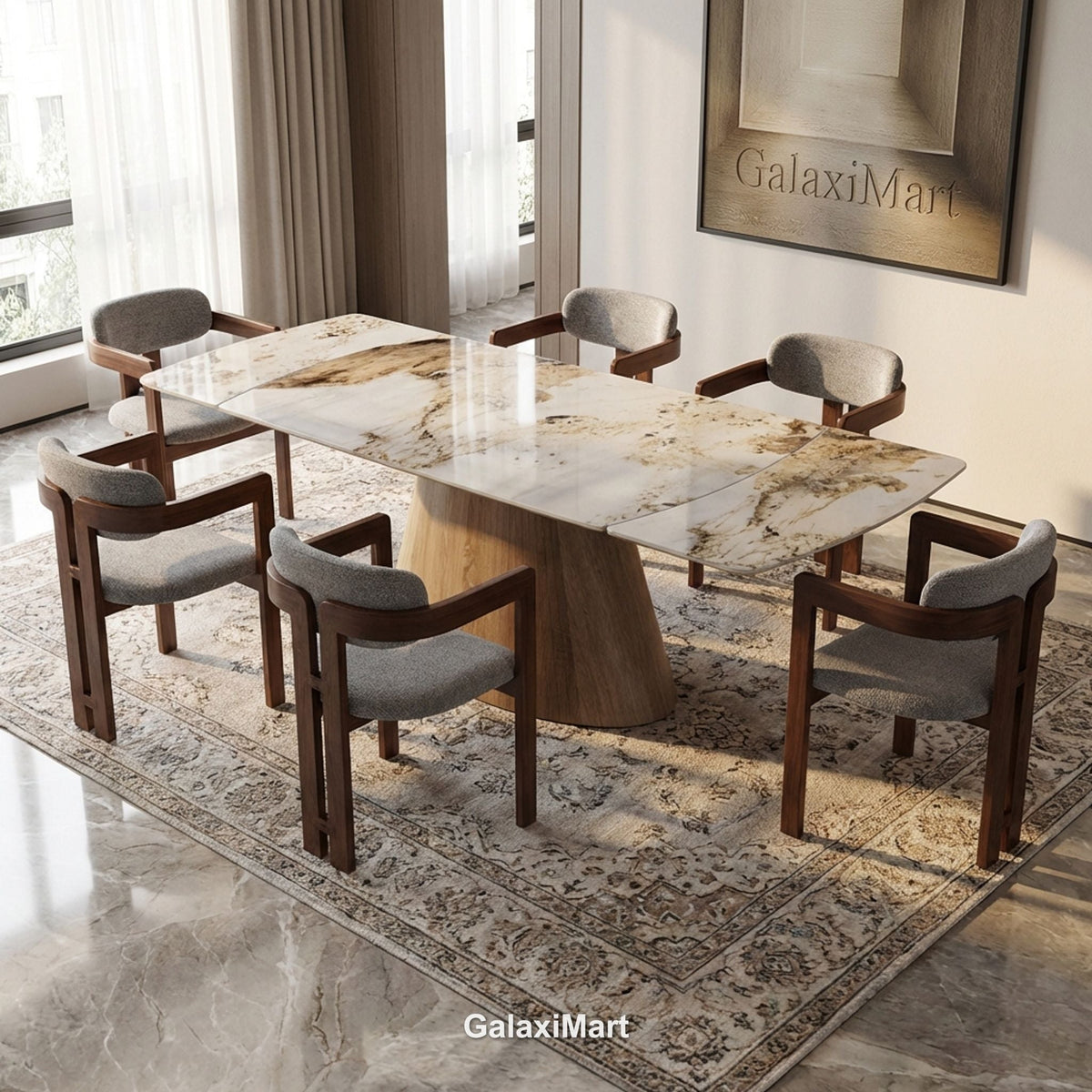 Monaco Beige Extendable Dining Set with Clara Walnut Chairs - 6 chair set