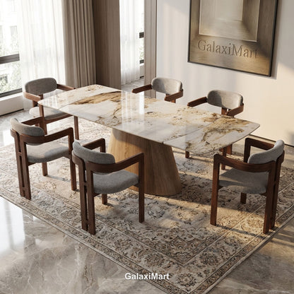 Monaco Beige Extendable Dining Set with Clara Walnut Chairs - 6 chair set