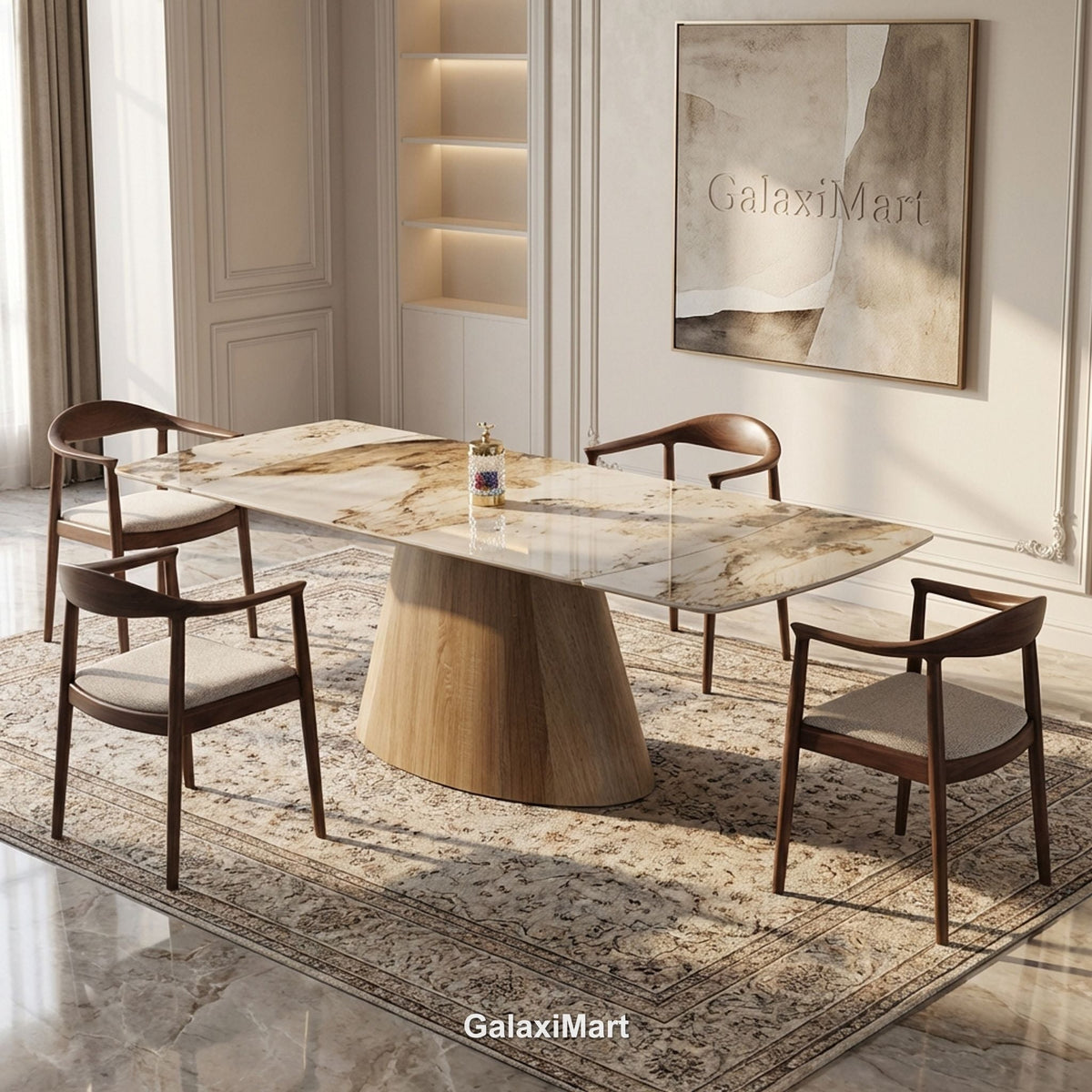 Monaco Beige Extendable Dining Set with Fern Walnut Chairs