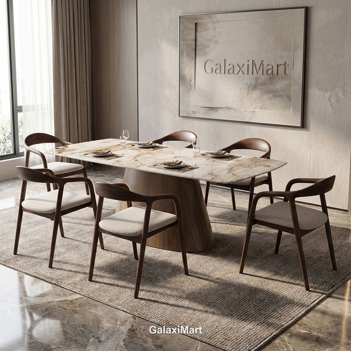 Monaco Beige Extendable Dining Set with Tess Walnut Chairs