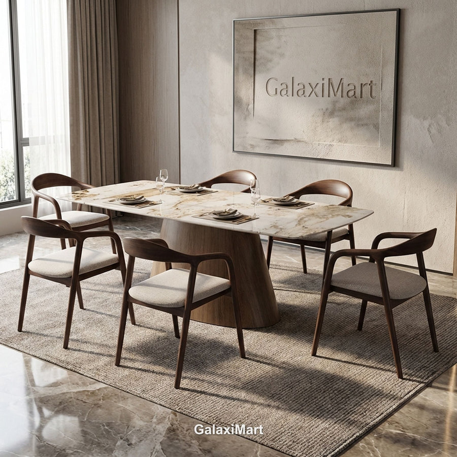 Monaco Beige Extendable Dining Set with Tess Walnut Chairs