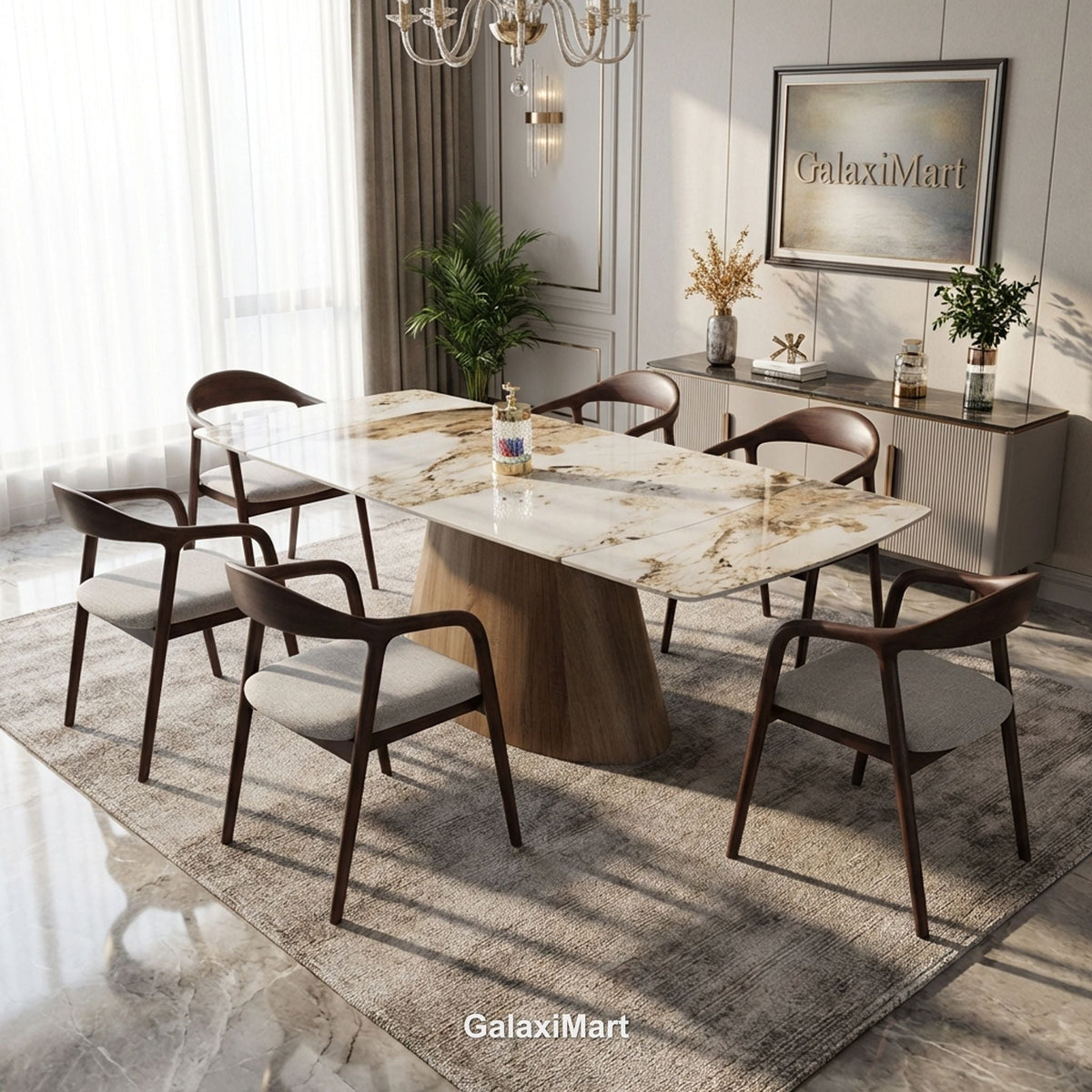 Monaco Beige Extendable Dining Set with Tess Walnut Chairs - 6 chair set