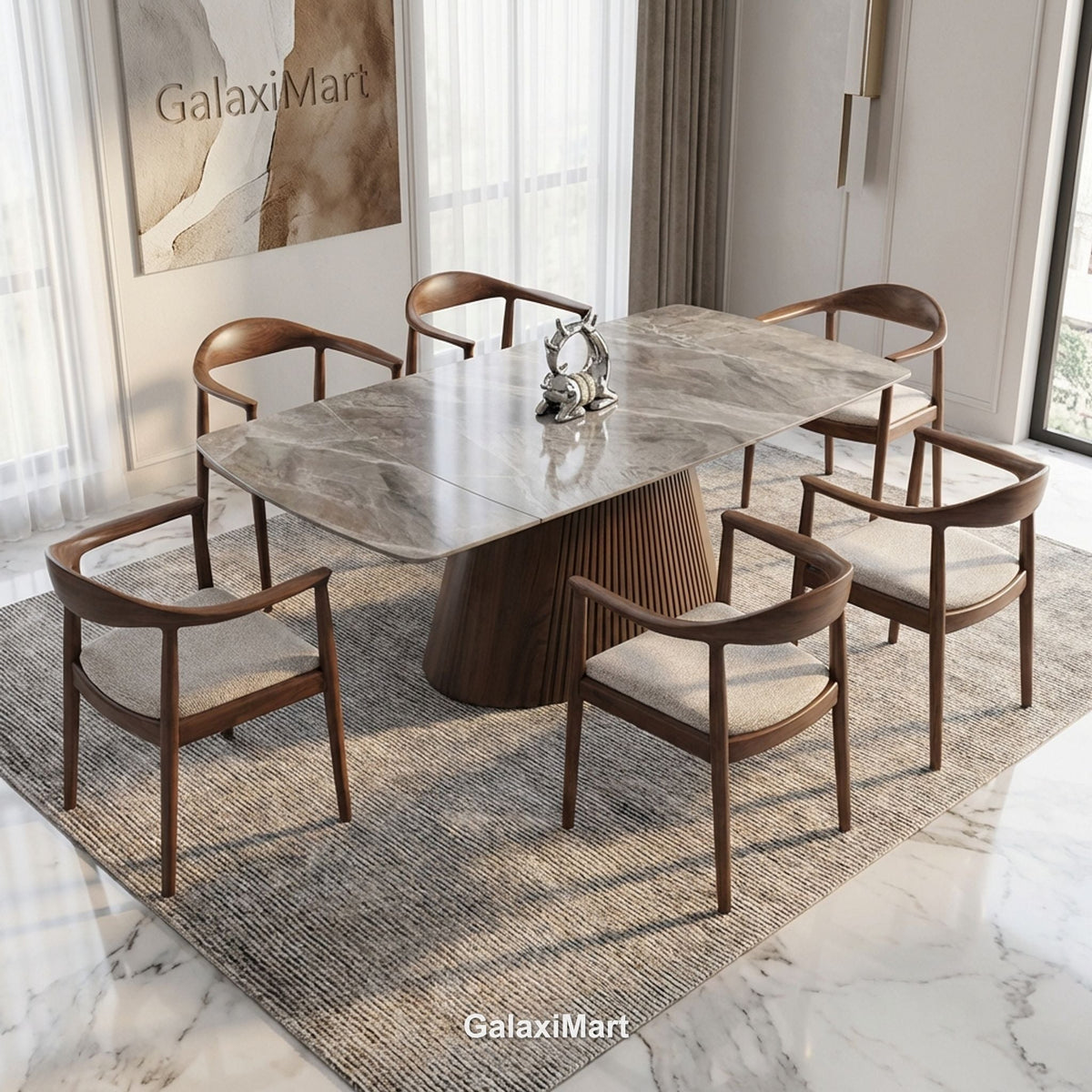Monaco Grey Extendable Dining Set with Fern Walnut Chairs - 6 chair set