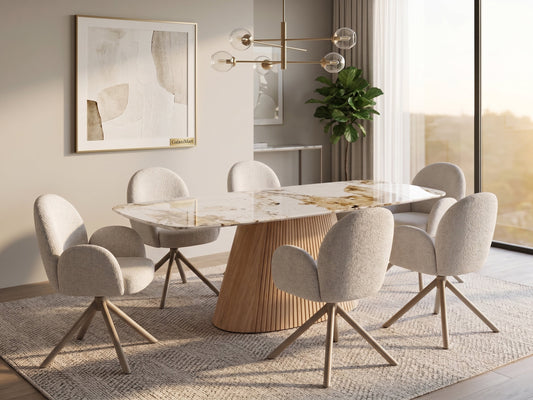 Monaco Beige Extendable Dining Set with GStaad Beige Swivel Chairs