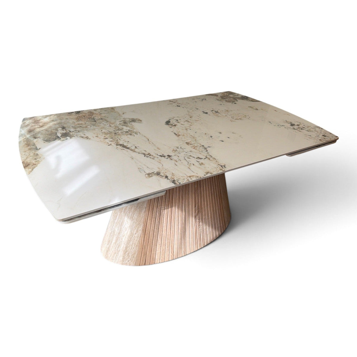Monaco Beige Extendable Dining Set with GStaad Beige Swivel Chairs - table detail