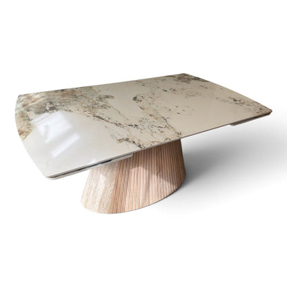 Monaco Beige Extendable Dining Set with GStaad Beige Swivel Chairs - table detail