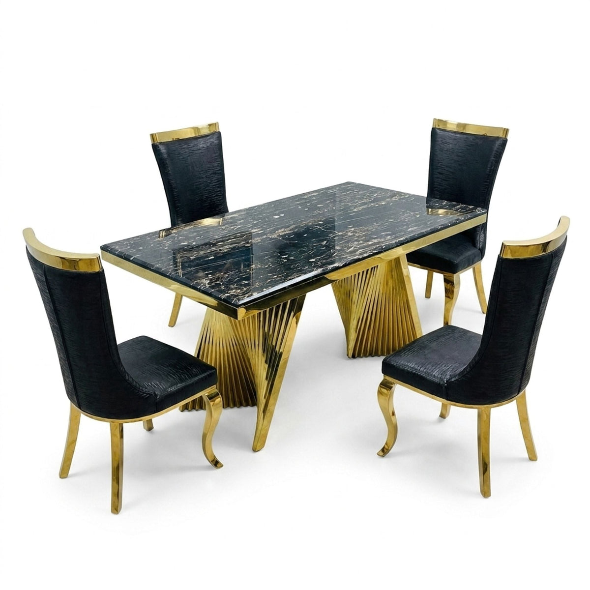 Rovello Black Marble 160cm Dining Set with Miami Black & Gold Chairs