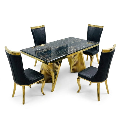 Rovello Black Marble 160cm Dining Set with Miami Black & Gold Chairs