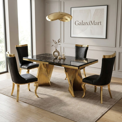 Rovello Black Marble 160cm Dining Set with Miami Black & Gold Chairs