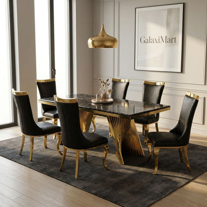Rovello Black Marble 160cm Dining Set with Miami Black & Gold Chairs