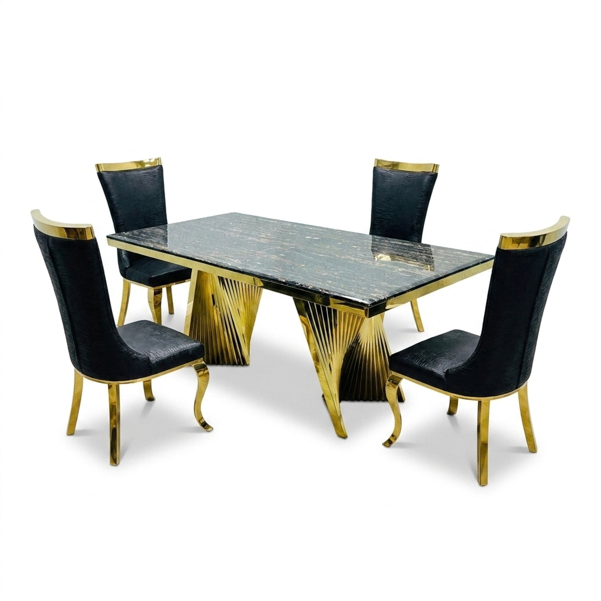 Rovello Black & Gold Marble 160cm Dining Set with Miami Black & Gold Chairs