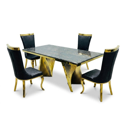 Rovello Black & Gold Marble 160cm Dining Set with Miami Black & Gold Chairs