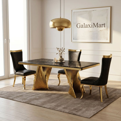 Rovello Black & Gold Marble 160cm Dining Set with Miami Black & Gold Chairs