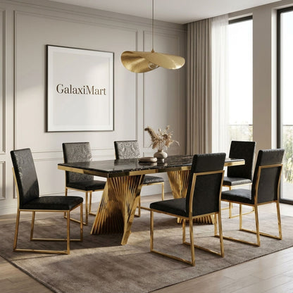 Rovello Black & Gold Marble 160cm Dining Set with Miami Black & Gold Chairs
