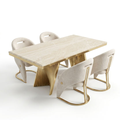Rovello Cream Marble 160cm Dining Set with Carpi Cream Velvet Chairs