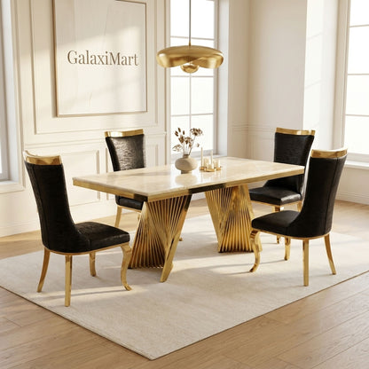 Rovello Cream Marble 160cm Dining Set with Miami Black & Gold Chairs