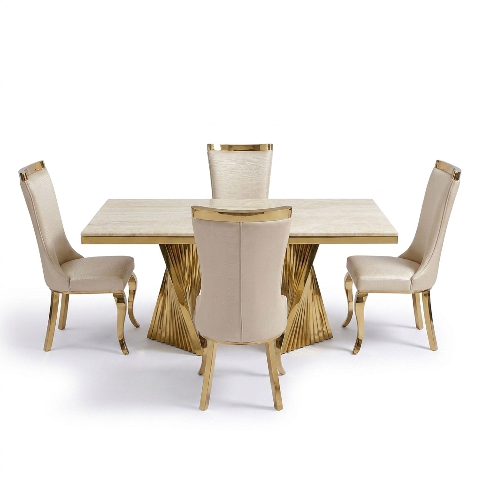 Rovello Cream Marble 160cm Dining Set with Miami Mink & Gold Chairs