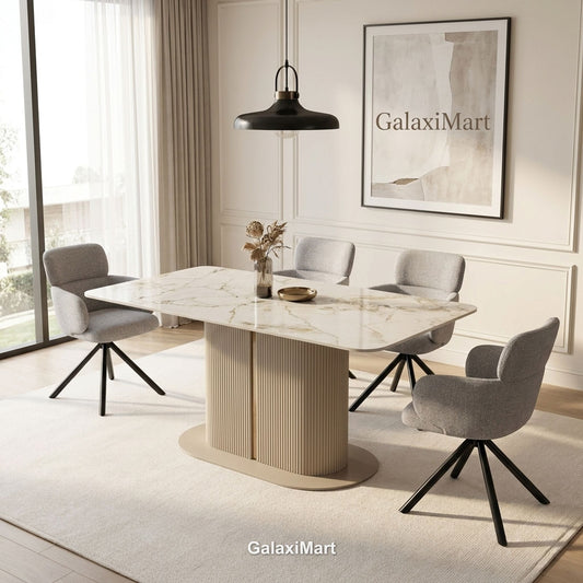 Sydney Cream Dining Table with Tunscay Grey Swivel Chairs