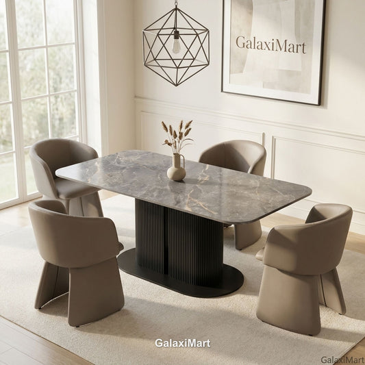 Sydney Grey Dining Table with Ravenna Taupe Velvet Chairs