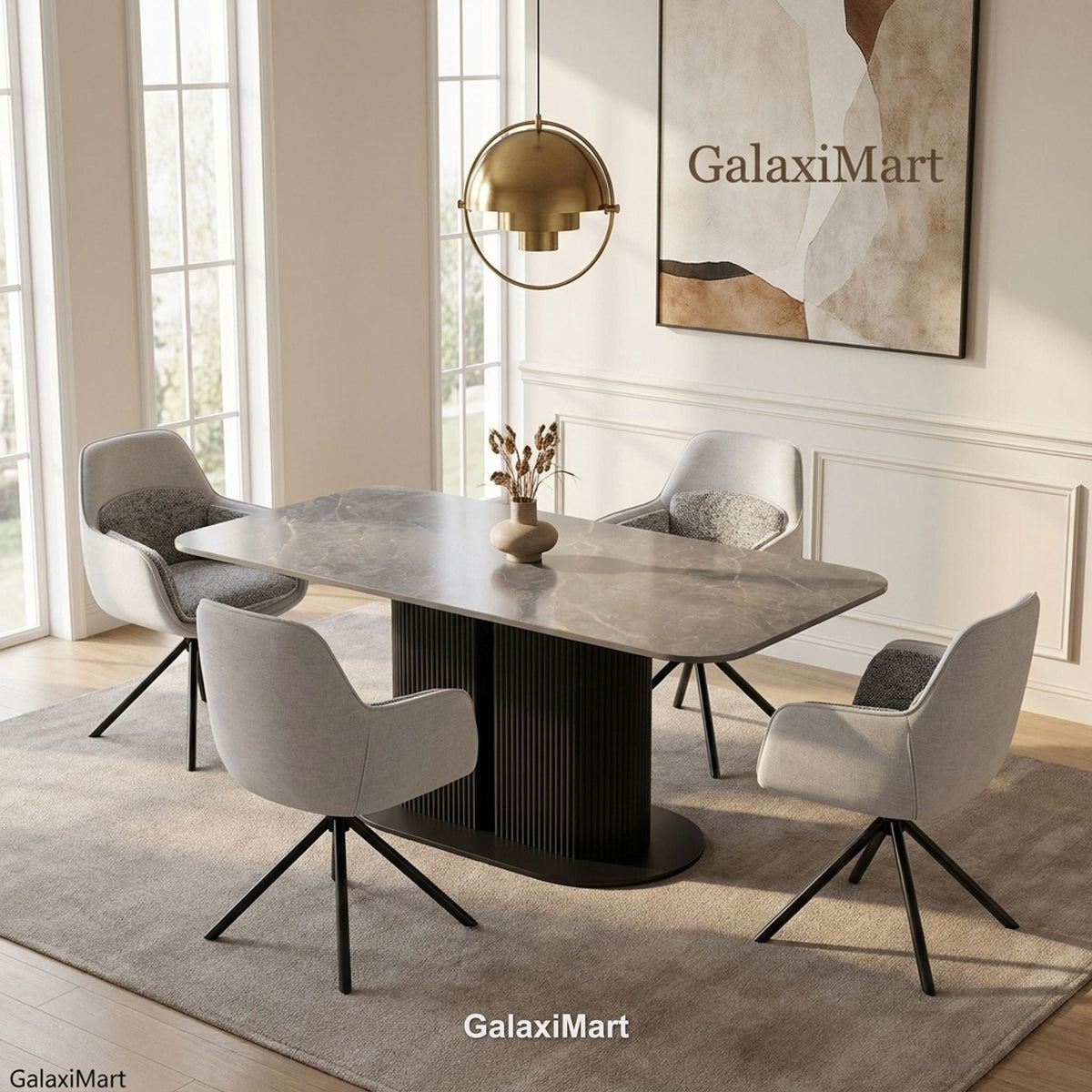 Sydney Grey Dining Table with Carpi Grey Swivel Chairs