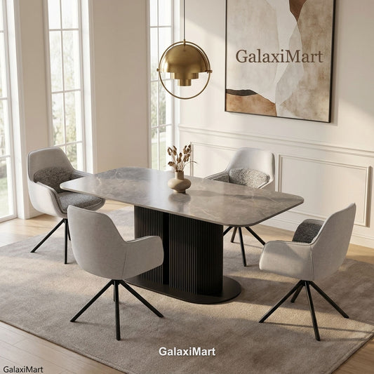 Sydney Grey Dining Table with Carpi Grey Swivel Chairs